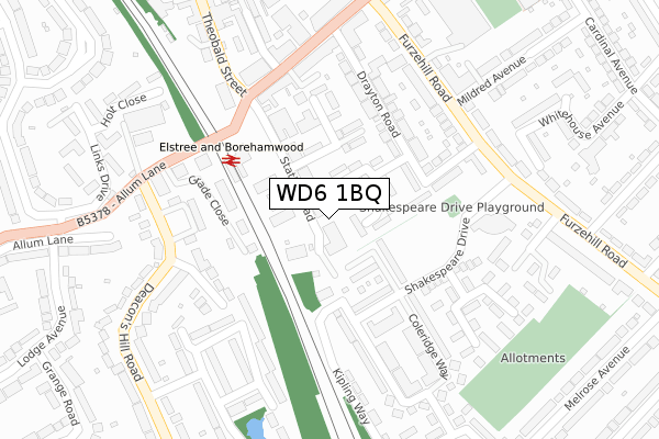 WD6 1BQ map - large scale - OS Open Zoomstack (Ordnance Survey)