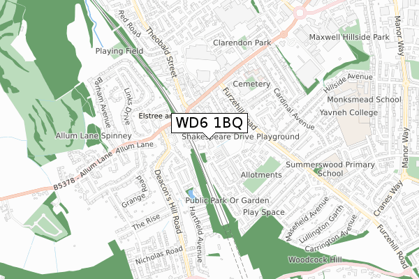 WD6 1BQ map - small scale - OS Open Zoomstack (Ordnance Survey)