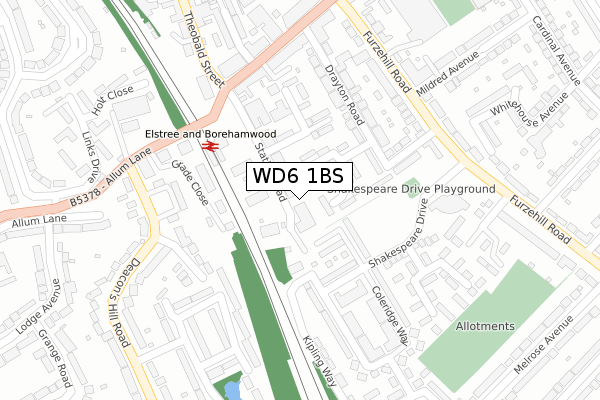WD6 1BS map - large scale - OS Open Zoomstack (Ordnance Survey)