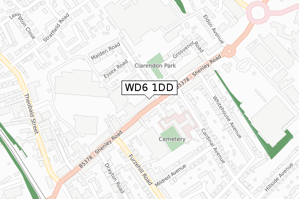 WD6 1DD map - large scale - OS Open Zoomstack (Ordnance Survey)