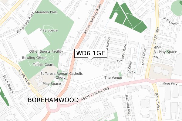 WD6 1GE map - large scale - OS Open Zoomstack (Ordnance Survey)