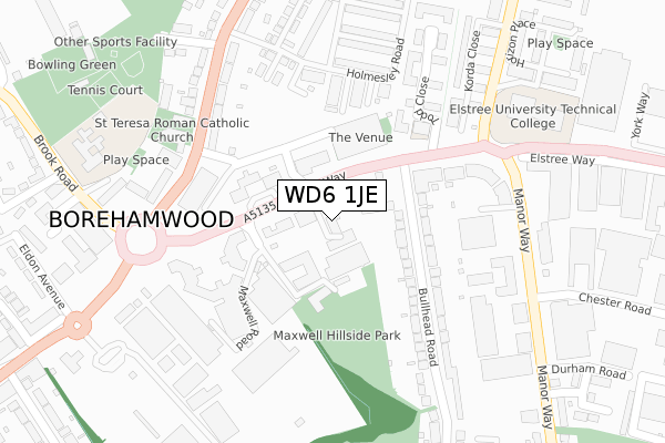 WD6 1JE map - large scale - OS Open Zoomstack (Ordnance Survey)