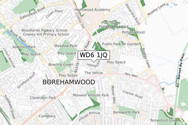 WD6 1JQ map - small scale - OS Open Zoomstack (Ordnance Survey)