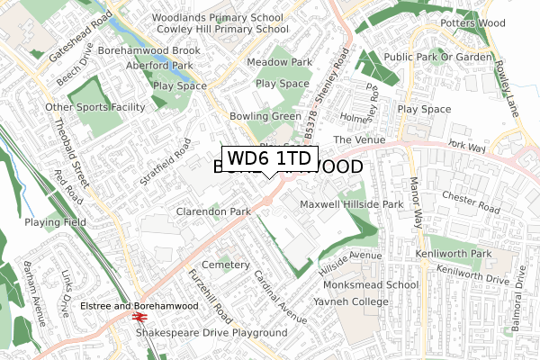 WD6 1TD map - small scale - OS Open Zoomstack (Ordnance Survey) WD6 1TD map - small scale - OS Open Zoomstack (Ordnance Survey)