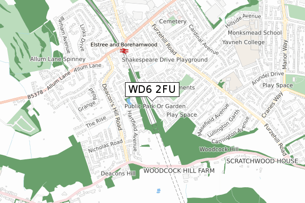 WD6 2FU map - small scale - OS Open Zoomstack (Ordnance Survey)