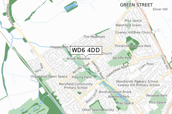 WD6 4DD map - small scale - OS Open Zoomstack (Ordnance Survey)