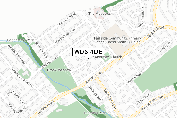 WD6 4DE map - large scale - OS Open Zoomstack (Ordnance Survey)