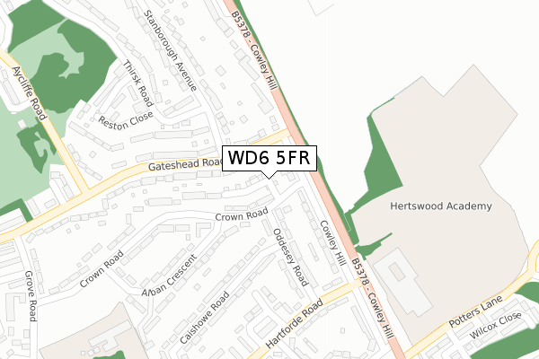 WD6 5FR map - large scale - OS Open Zoomstack (Ordnance Survey)