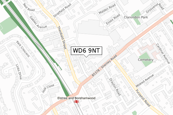 WD6 9NT map - large scale - OS Open Zoomstack (Ordnance Survey)