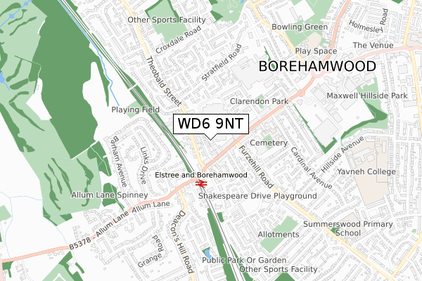 WD6 9NT map - small scale - OS Open Zoomstack (Ordnance Survey)