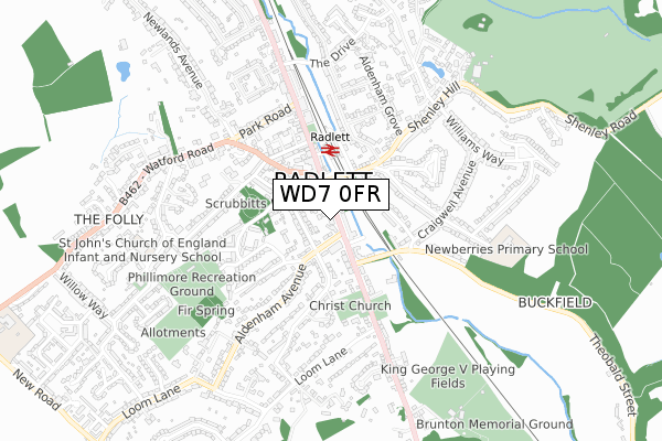 WD7 0FR map - small scale - OS Open Zoomstack (Ordnance Survey)