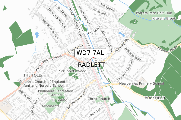 WD7 7AL map - small scale - OS Open Zoomstack (Ordnance Survey)