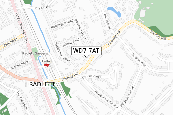 WD7 7AT map - large scale - OS Open Zoomstack (Ordnance Survey)