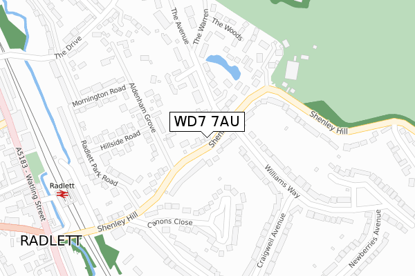 WD7 7AU map - large scale - OS Open Zoomstack (Ordnance Survey)