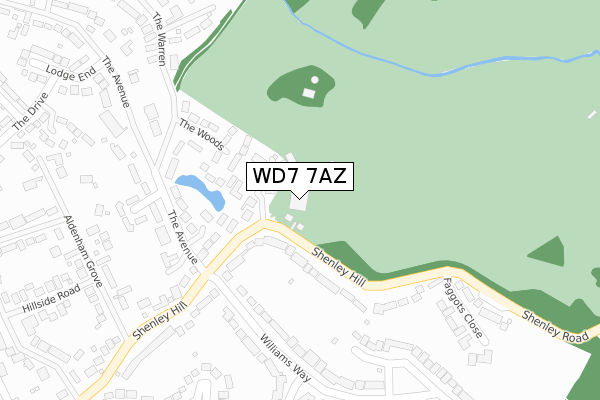 WD7 7AZ map - large scale - OS Open Zoomstack (Ordnance Survey)