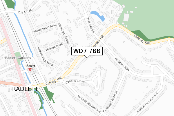WD7 7BB map - large scale - OS Open Zoomstack (Ordnance Survey)