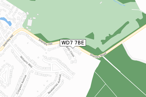 WD7 7BE map - large scale - OS Open Zoomstack (Ordnance Survey)