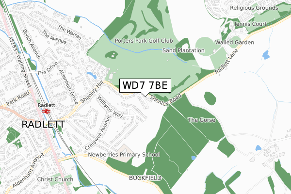 WD7 7BE map - small scale - OS Open Zoomstack (Ordnance Survey)