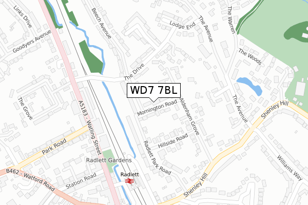 WD7 7BL map - large scale - OS Open Zoomstack (Ordnance Survey)