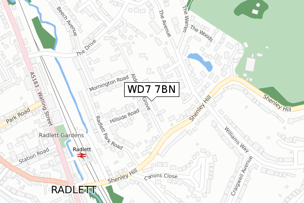 WD7 7BN map - large scale - OS Open Zoomstack (Ordnance Survey)