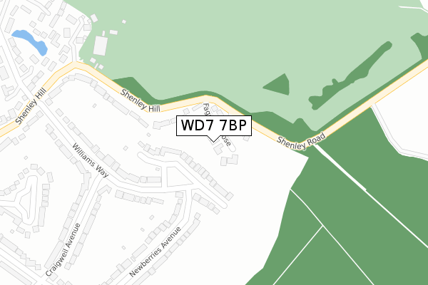 WD7 7BP map - large scale - OS Open Zoomstack (Ordnance Survey)