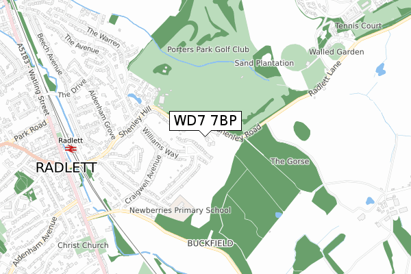 WD7 7BP map - small scale - OS Open Zoomstack (Ordnance Survey)