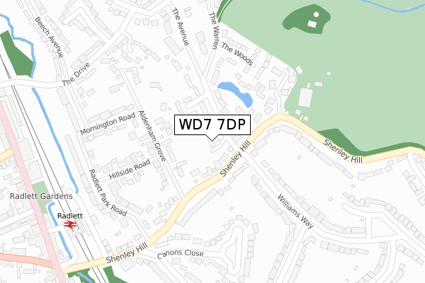 WD7 7DP map - large scale - OS Open Zoomstack (Ordnance Survey)