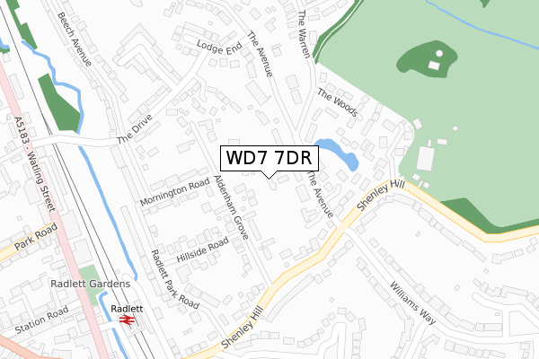 WD7 7DR map - large scale - OS Open Zoomstack (Ordnance Survey)