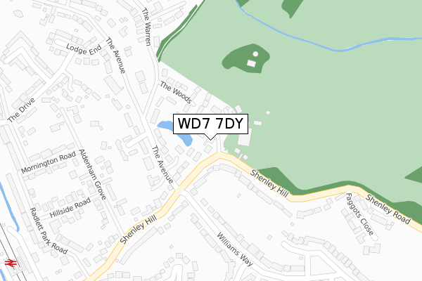 WD7 7DY map - large scale - OS Open Zoomstack (Ordnance Survey)