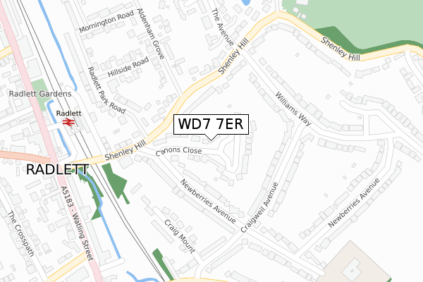 WD7 7ER map - large scale - OS Open Zoomstack (Ordnance Survey)