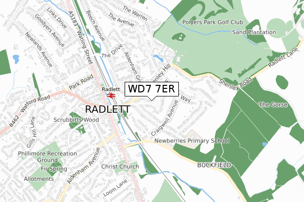 WD7 7ER map - small scale - OS Open Zoomstack (Ordnance Survey)