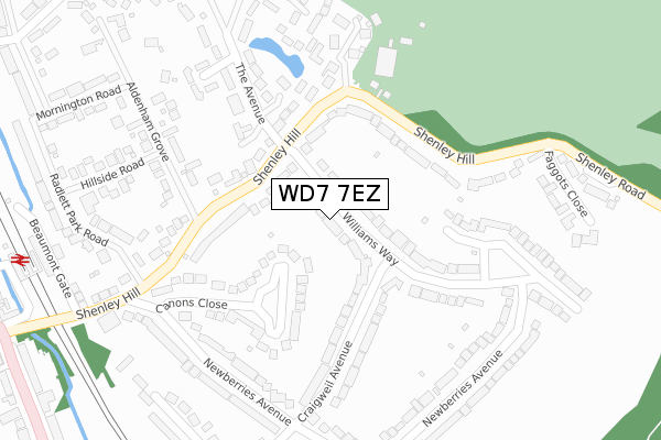 WD7 7EZ map - large scale - OS Open Zoomstack (Ordnance Survey)