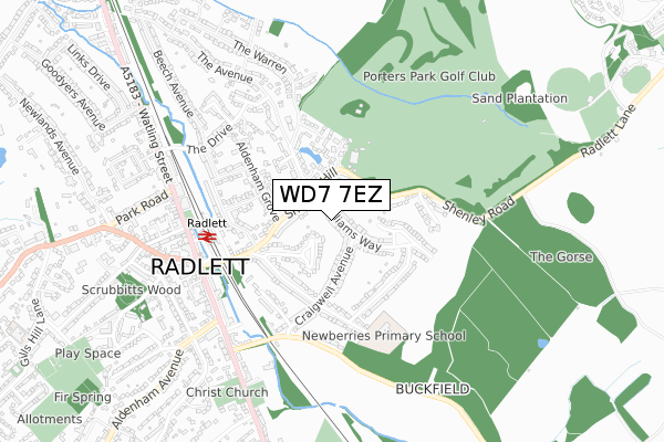 WD7 7EZ map - small scale - OS Open Zoomstack (Ordnance Survey)