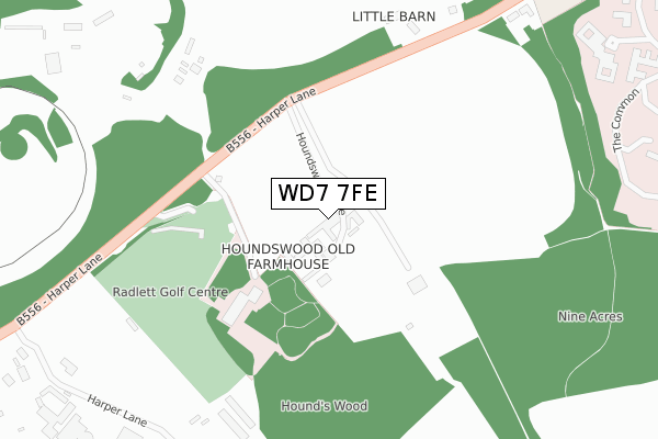 WD7 7FE map - large scale - OS Open Zoomstack (Ordnance Survey)