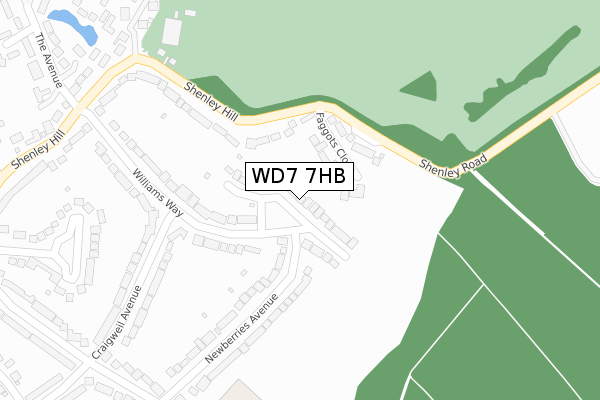 WD7 7HB map - large scale - OS Open Zoomstack (Ordnance Survey)