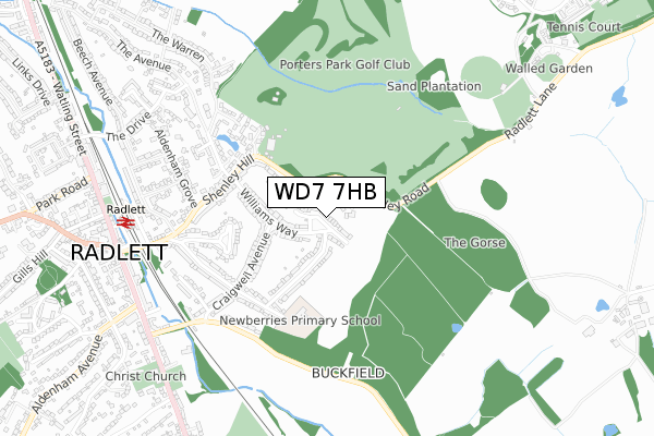 WD7 7HB map - small scale - OS Open Zoomstack (Ordnance Survey)