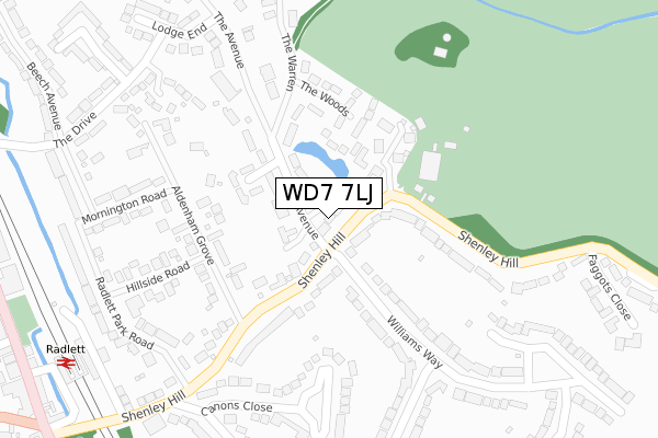 WD7 7LJ map - large scale - OS Open Zoomstack (Ordnance Survey)