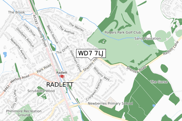 WD7 7LJ map - small scale - OS Open Zoomstack (Ordnance Survey)