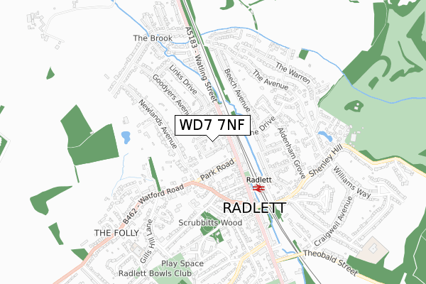 WD7 7NF map - small scale - OS Open Zoomstack (Ordnance Survey)