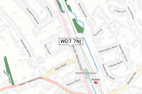 WD7 7NJ map - large scale - OS Open Zoomstack (Ordnance Survey)