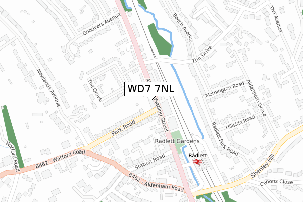 WD7 7NL map - large scale - OS Open Zoomstack (Ordnance Survey)