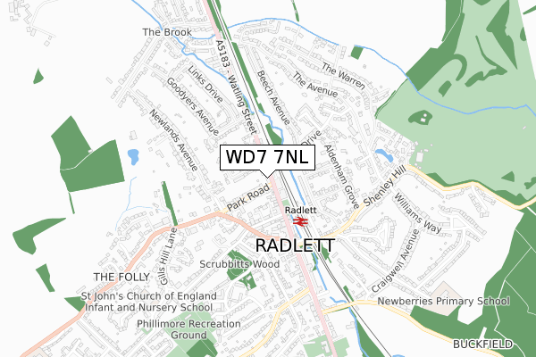 WD7 7NL map - small scale - OS Open Zoomstack (Ordnance Survey)