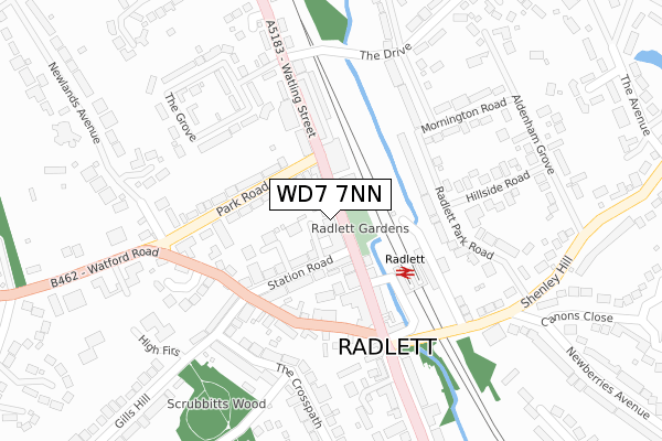 WD7 7NN map - large scale - OS Open Zoomstack (Ordnance Survey)