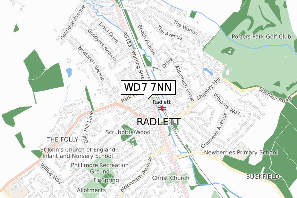WD7 7NN map - small scale - OS Open Zoomstack (Ordnance Survey)