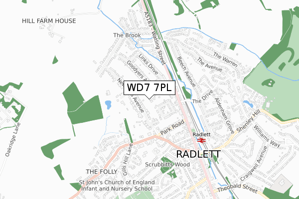 WD7 7PL map - small scale - OS Open Zoomstack (Ordnance Survey)