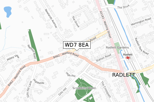 WD7 8EA map - large scale - OS Open Zoomstack (Ordnance Survey)