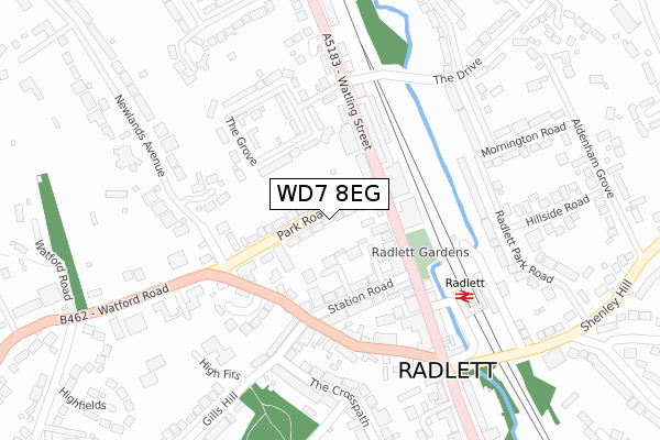 WD7 8EG map - large scale - OS Open Zoomstack (Ordnance Survey)