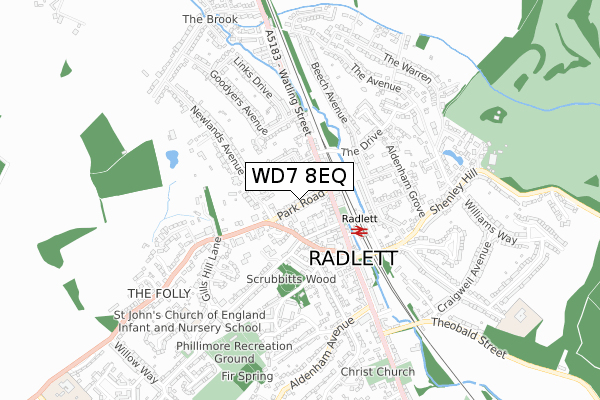 WD7 8EQ map - small scale - OS Open Zoomstack (Ordnance Survey)
