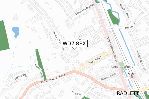 WD7 8EX map - large scale - OS Open Zoomstack (Ordnance Survey)