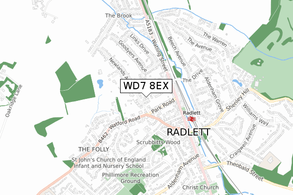 WD7 8EX map - small scale - OS Open Zoomstack (Ordnance Survey)